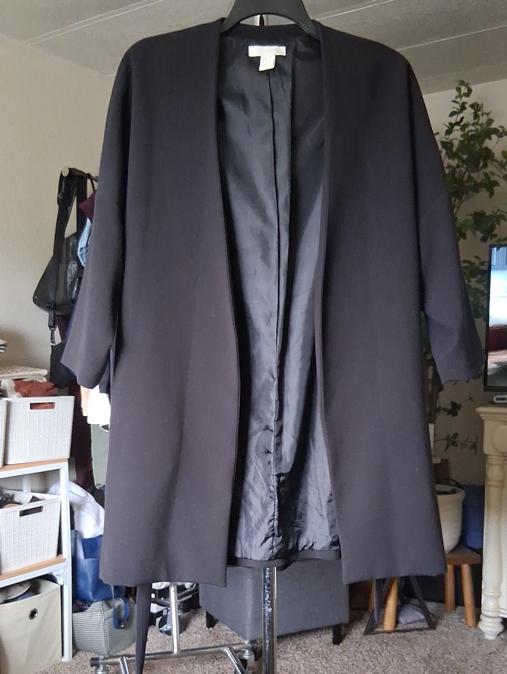 Women's Black Open-Front Long Pea Coat
